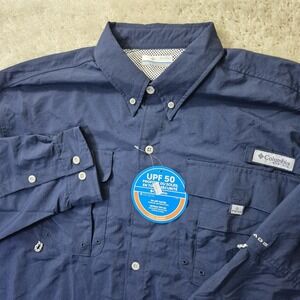 Columbia PFG Shirt Mens Large Blue Vented Performance Fishing Outdoor Hiking Dad